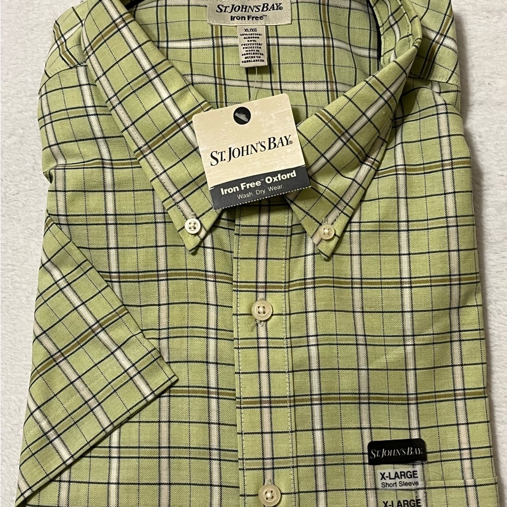 St. John's Bay Light Green Plaid Button Down Shirt